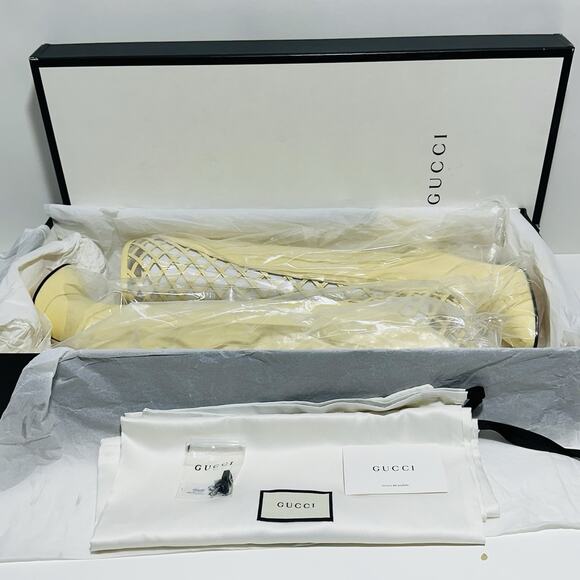 NIB Gucci Lattice Knee-High Boots EU 38.5 US 8.5 Butter Ivory Cutout Leather - Picture 6 of 15